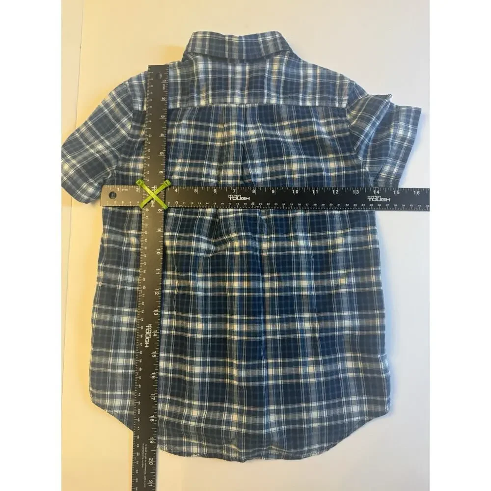 Ralph Lauren Boys Plaid Button Up Shirt Size 6 Blue Short Sleeve